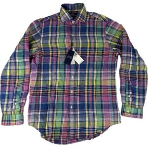 Polo Ralph Lauren Classic Fit Plaid Linen Button Down Shirt Men's Medium $168